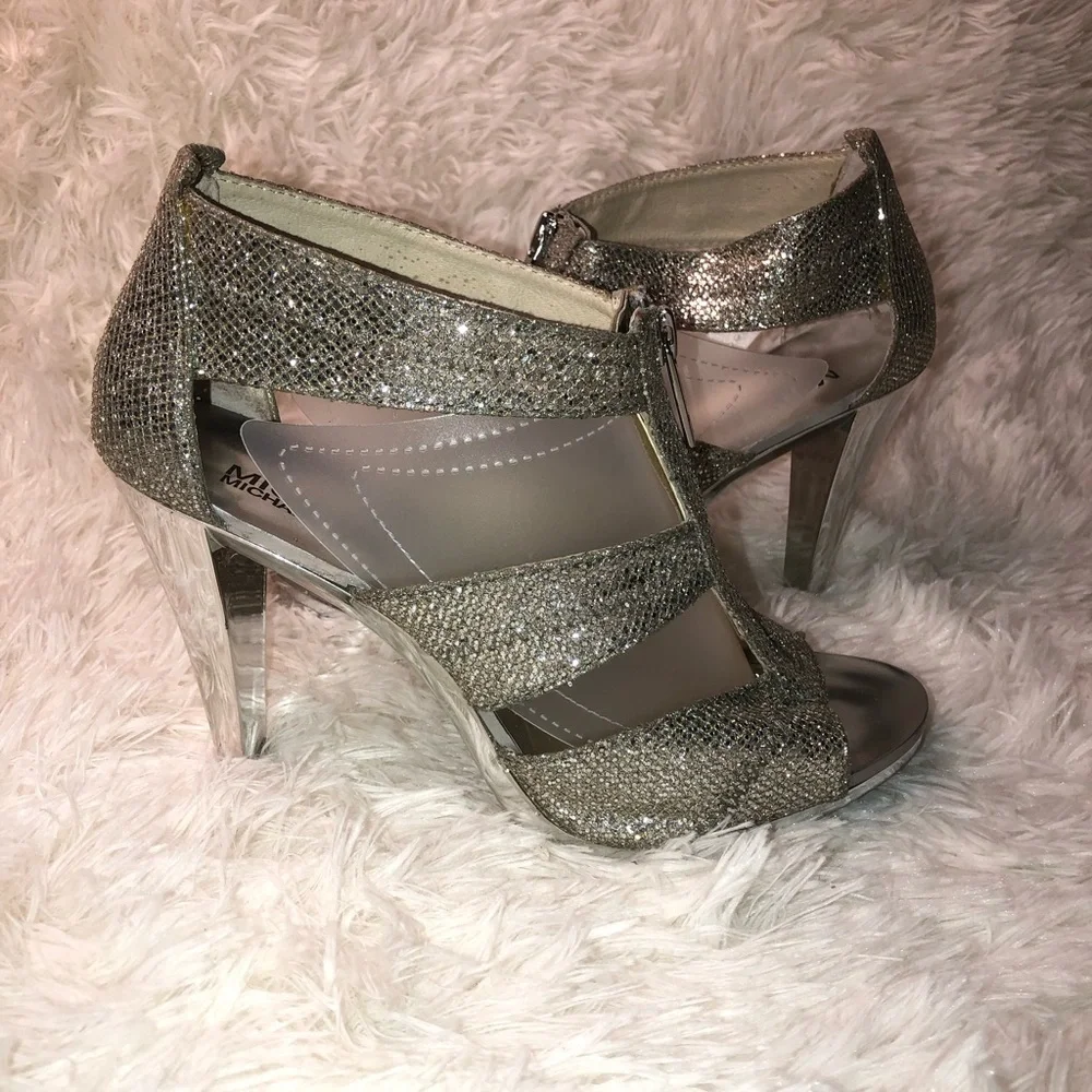Michael Kors Silver Glitter High Heel Sandals